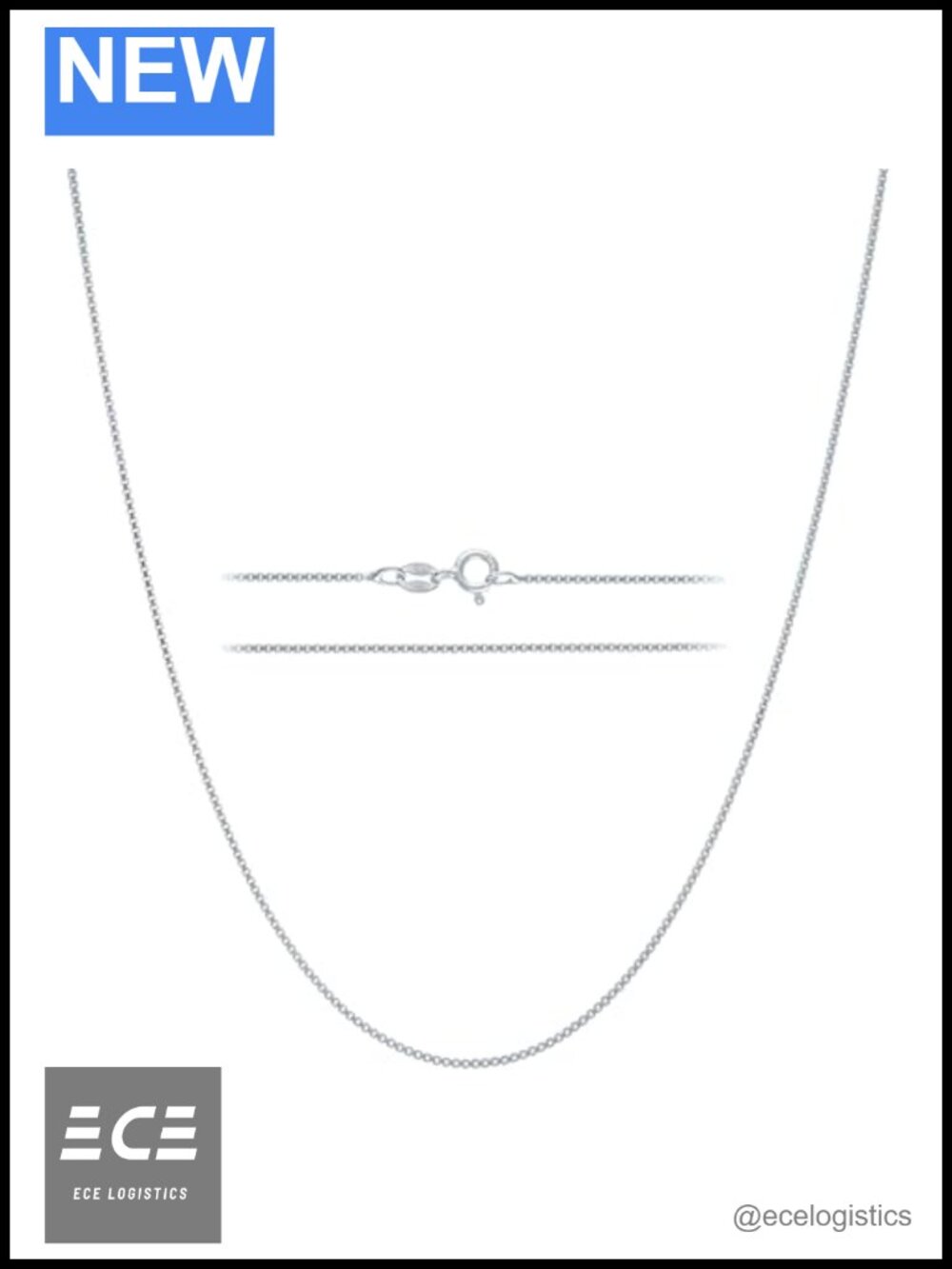 925 Sterling Silver Box Chain Necklace 1mm Diamond Cut 18 Inch